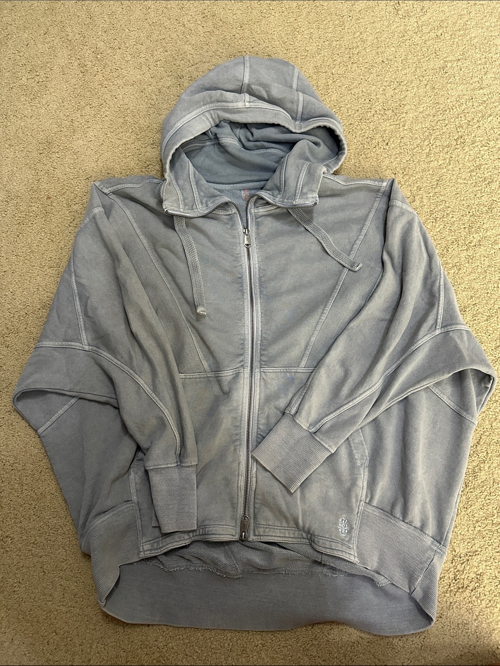 FP Movement by Free People Washed Lt Gray/blue All Your Love Zipup Hooded Jacket